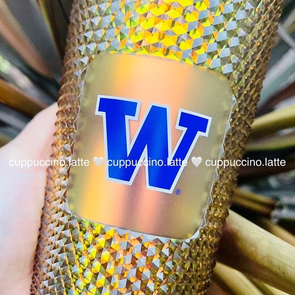💜2 NEW💛Starbucks UW University of Washington 2022 Studded Bling Gold Cups - Picture 5 of 9
